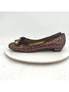 Miu Miu Women Size EU 39.5 US 9.5 Pink Glitter Bow Accents Ballerina Flat Shoes